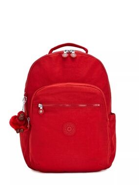 Kipling Bright Red Everyday Backpack with Monkey Charm